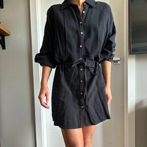 Long-sleeve black mini dress